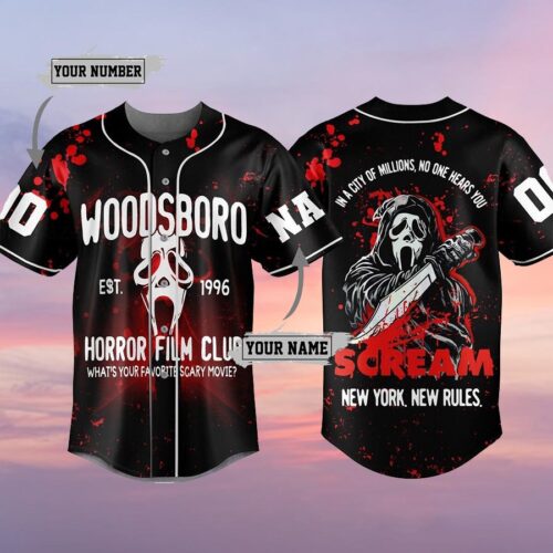 Personalized Ghostface Scream Movie Halloween Baseball Jersey - HLW126