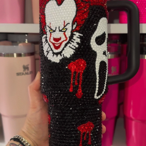 Horror Movie Slasher Rhinestone Diamond 40oz Tumbler - HLW147