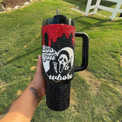 Ghostface Boo You Whore Rhinestone Diamond 40oz Tumbler – HLW169