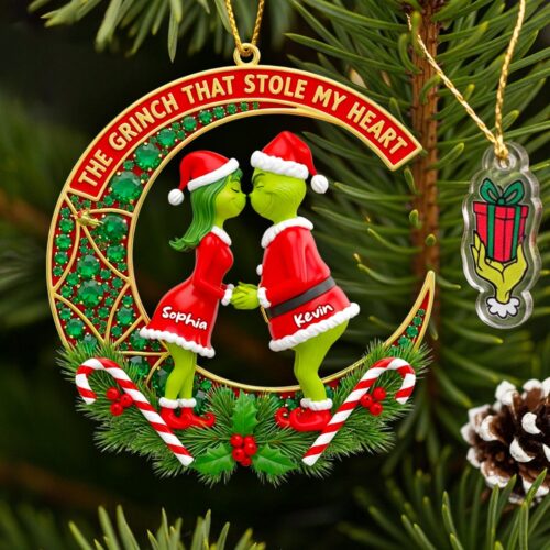 Acrylic Ornament - Couple Christmas Ornament - Grinch Holiday Ornaments - Funny Holiday Ornaments - Grinchmas Gift - Personalized Ornament - MGM08