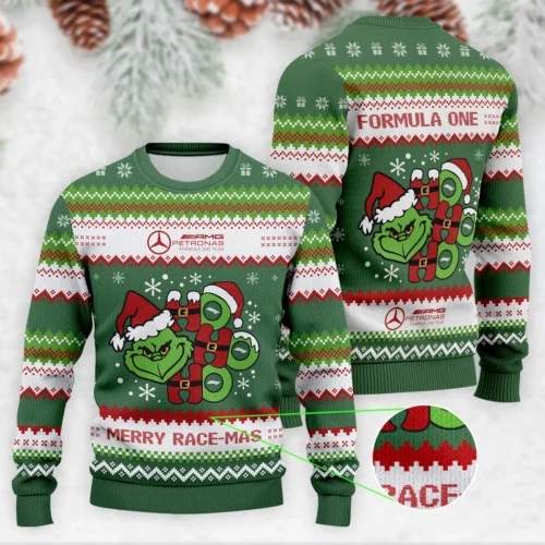 Hohoho The Grinch Mercedes Formula 1 Ugly Sweater - MUS12