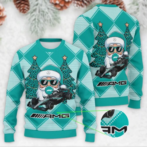 Santa Pinetree Car Mercedes Formula 1 Ugly Sweater - MUS14